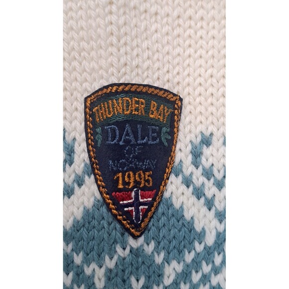 Vintage Dale of Norway Wool Sweater Nordic Snowflake Knit Pullover Cream Blue - Picture 6 of 10